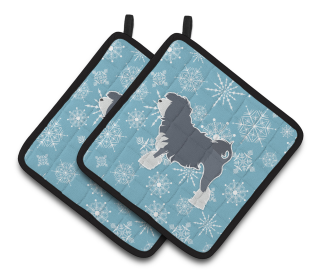 Snowflake and Dog Art Pair of Pot Holders (Dog Breed: Lowchen)