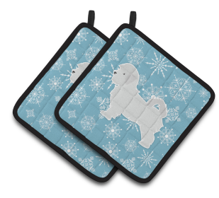 Snowflake and Dog Art Pair of Pot Holders (Dog Breed: Maltese2)