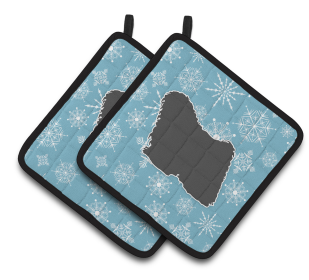 Snowflake and Dog Art Pair of Pot Holders (Dog Breed: Puli)