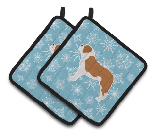 Snowflake and Dog Art Pair of Pot Holders (Dog Breed: Saint Bernard2)