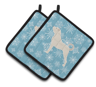 Snowflake and Dog Art Pair of Pot Holders (Dog Breed: Anatolian Shepherd)