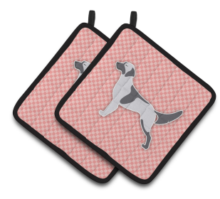 Dog Checkerboard Design Pair of Pot Holders (Dog Breed: English Setter)