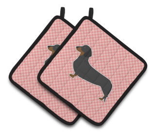 Dog Checkerboard Design Pair of Pot Holders (Dog Breed: Dachshund)