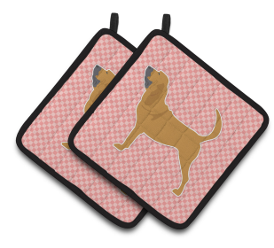 Dog Checkerboard Design Pair of Pot Holders (Dog Breed: Bloodhound)