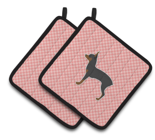 Dog Checkerboard Design Pair of Pot Holders (Dog Breed: Fox Terrier)