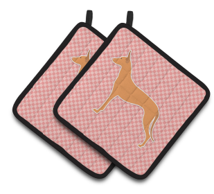 Dog Checkerboard Design Pair of Pot Holders (Dog Breed: Welsh Terrier Style # 2)