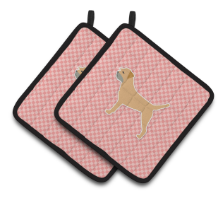 Dog Checkerboard Design Pair of Pot Holders (Dog Breed: Border Terrier)