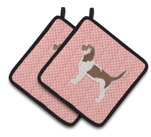 Dog Checkerboard Design Pair of Pot Holders (Dog Breed: Petit Basset Griffon Vendeen)
