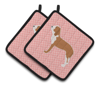 Dog Checkerboard Design Pair of Pot Holders (Dog Breed: Spanish Hound)
