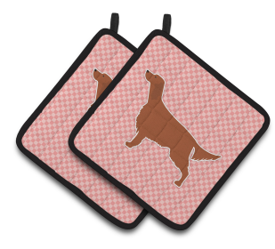 Dog Checkerboard Design Pair of Pot Holders (Dog Breed: Irish Setter)