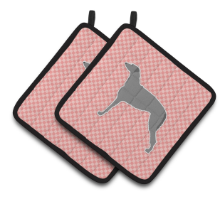 Dog Checkerboard Design Pair of Pot Holders (Dog Breed: Scottish Deerhound)