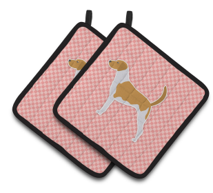 Dog Checkerboard Design Pair of Pot Holders (Dog Breed: American Foxhound Style # 1)