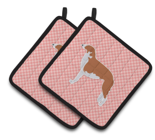 Dog Checkerboard Design Pair of Pot Holders (Dog Breed: Borzoi/Russian Wolfhound)