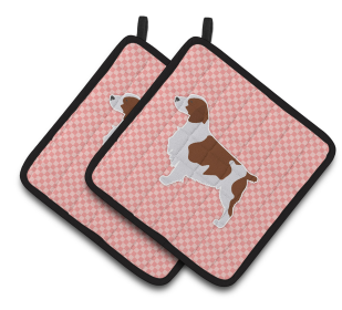 Dog Checkerboard Design Pair of Pot Holders (Dog Breed: Welsh Springer Spaniel)
