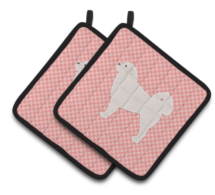 Dog Checkerboard Design Pair of Pot Holders (Dog Breed: Polish Tatra Sheepdog)