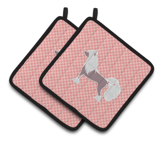 Dog Checkerboard Design Pair of Pot Holders (Dog Breed: Chinese Crested)