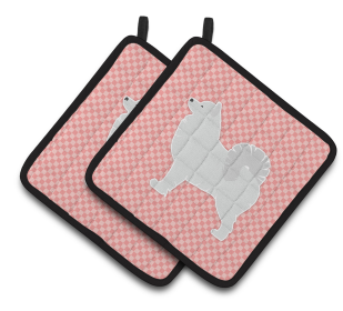Dog Checkerboard Design Pair of Pot Holders (Dog Breed: Samoyed)