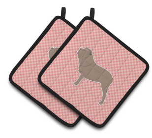 Dog Checkerboard Design Pair of Pot Holders (Dog Breed: Mastiff Style # 6)
