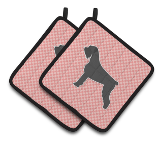 Dog Checkerboard Design Pair of Pot Holders (Dog Breed: Schnauzer)