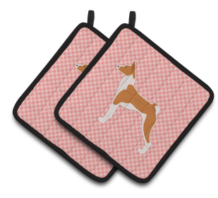 Dog Checkerboard Design Pair of Pot Holders (Dog Breed: Basenji)