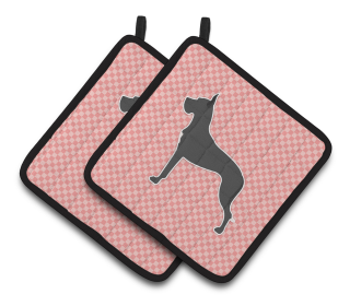Dog Checkerboard Design Pair of Pot Holders (Dog Breed: Great Dane)