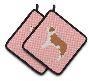Dog Checkerboard Design Pair of Pot Holders (Dog Breed: Saint Bernard)