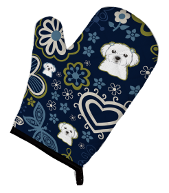 Blue Flowers Dog Art Oven Mitt (Dog Breed: Maltese)