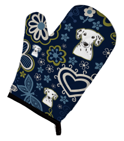 Blue Flowers Dog Art Oven Mitt (Dog Breed: Dalmatian)