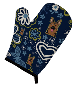 Blue Flowers Dog Art Oven Mitt (Dog Breed: German Shepherd)