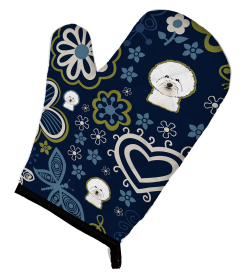 Blue Flowers Dog Art Oven Mitt (Dog Breed: Bichon Frise)