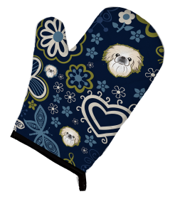 Blue Flowers Dog Art Oven Mitt (Dog Breed: Pekingese)