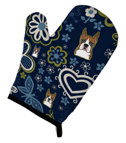 Blue Flowers Dog Art Oven Mitt (Dog Breed: Boxer)