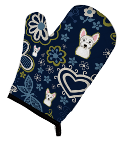 Blue Flowers Dog Art Oven Mitt (Dog Breed: West Highland White Terrier)