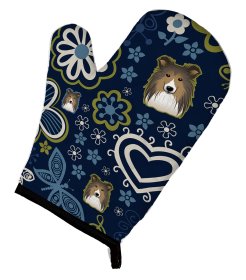 Blue Flowers Dog Art Oven Mitt (Dog Breed: Sheltie)