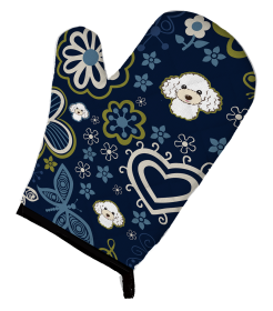 Blue Flowers Dog Art Oven Mitt (Dog Breed: Poodle - White)