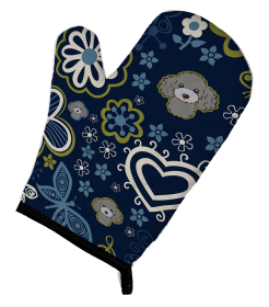 Blue Flowers Dog Art Oven Mitt (Dog Breed: Poodle - Silver)
