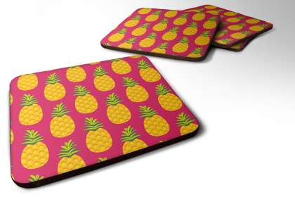 Pineapple Foam Coaster (Color: Pineapples on Pink, size: 3.5 x 3.5)