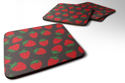 Berries Foam Coaster (Color: Strawberries on Gray, size: 3.5 x 3.5)