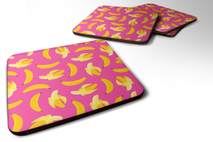 Bananas Foam Coaster (Color: Bananas on Pink, size: 3.5 x 3.5)