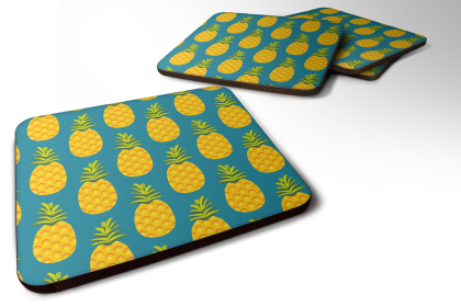 Pineapple Foam Coaster (Color: Pineapples on Teal, size: 3.5 x 3.5)
