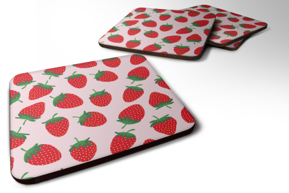 Berries Foam Coaster (Color: Strawberries on Pink, size: 3.5 x 3.5)