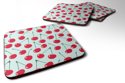 Food Foam Coaster (Color: Cherries on Blue, size: 3.5 x 3.5)
