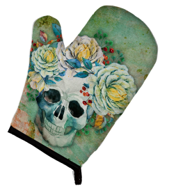 Day of the Dead Oven Mitt (Color: Skull with Flowers, size: 8.5 x 12)