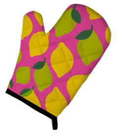 Fruit Art on Oven Mitt (Color: Lemons and Limes on Pink, size: 8.5 x 12)