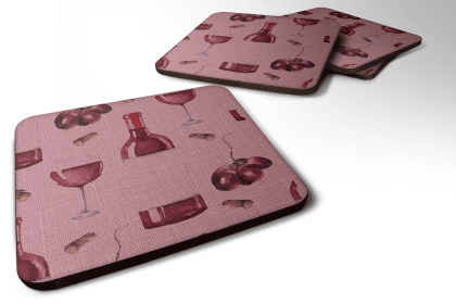 Wine Foam Coaster (Color: Red Wine on Linen, size: 3.5 x 3.5)
