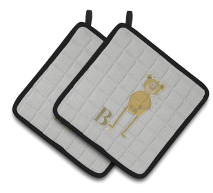 Alphabet for Animal Pair of Pot Holders (Color: Bear, size: 7.5 x 7.5)