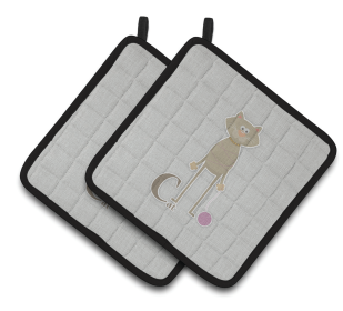 Alphabet for Animal Pair of Pot Holders (Color: Cat, size: 7.5 x 7.5)
