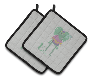 Alphabet for Animal Pair of Pot Holders (Color: Elephant, size: 7.5 x 7.5)