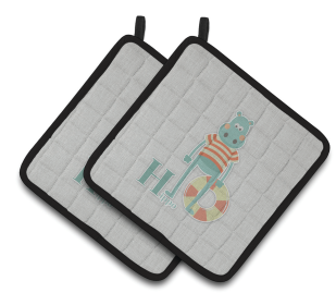 Alphabet for Animal Pair of Pot Holders (Color: Hippopotamus, size: 7.5 x 7.5)