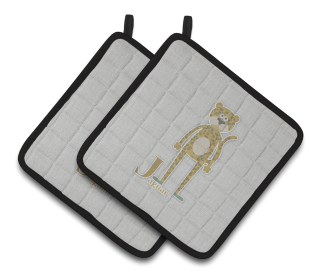 Alphabet for Animal Pair of Pot Holders (Color: Jaguar, size: 7.5 x 7.5)